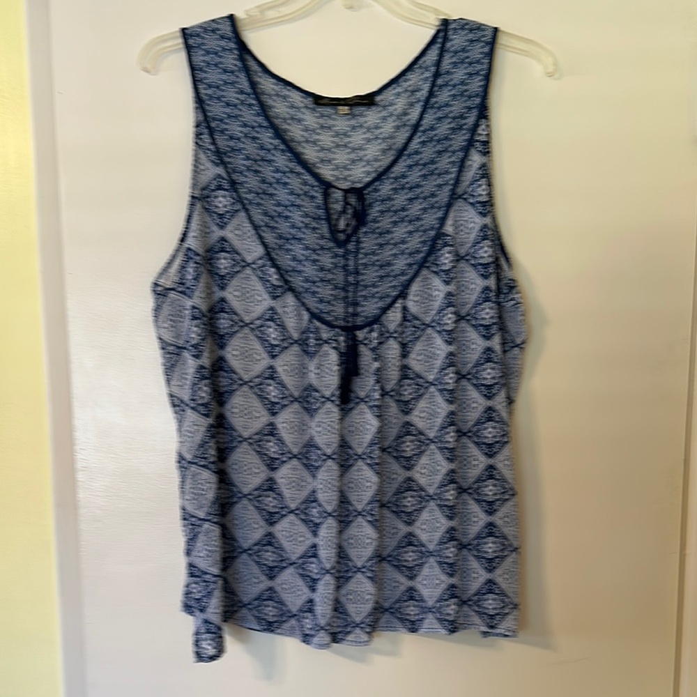 Blue Patterned Sleeveless Top